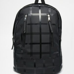 Backpack In Black Grid Print With Front Zip Detail