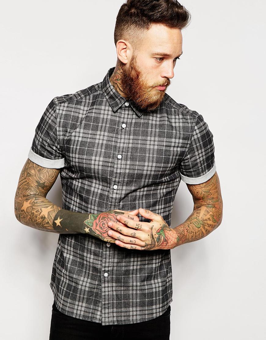 Skinny Check Shirt with Short Sleeves