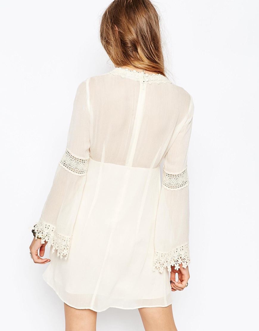 Skater Dress with Lace Inserts and Fluted Sleeve - Image 2