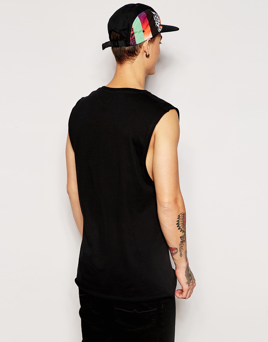 Longline Sleeveless T-Shirt With Dropped Armhole And Print - Image 3