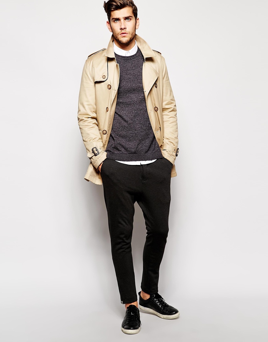 Trench Coat With Belt In Stone - Image 2