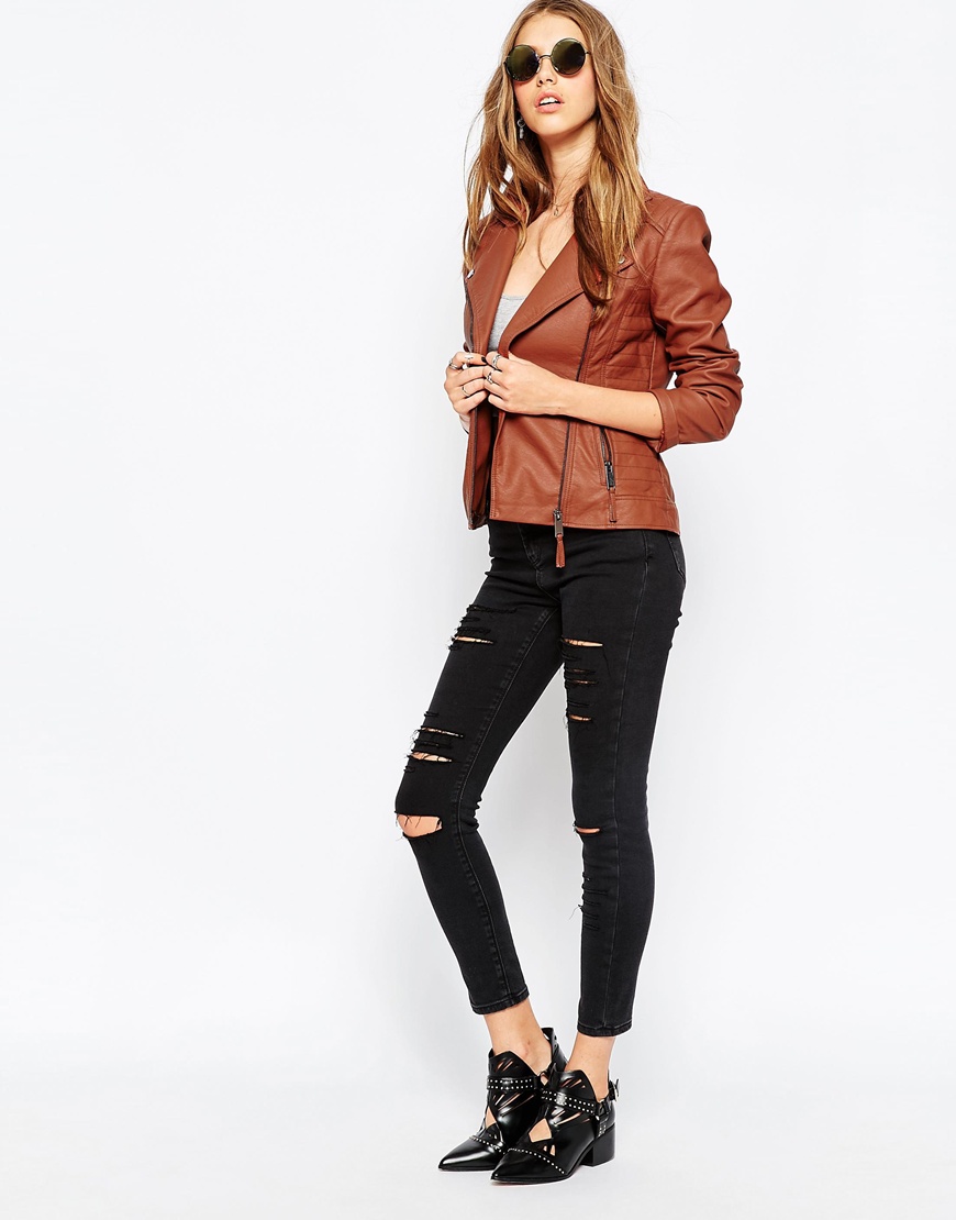 Ultimate Biker Jacket With Stitch Detail in Vegan Leather - Image 3